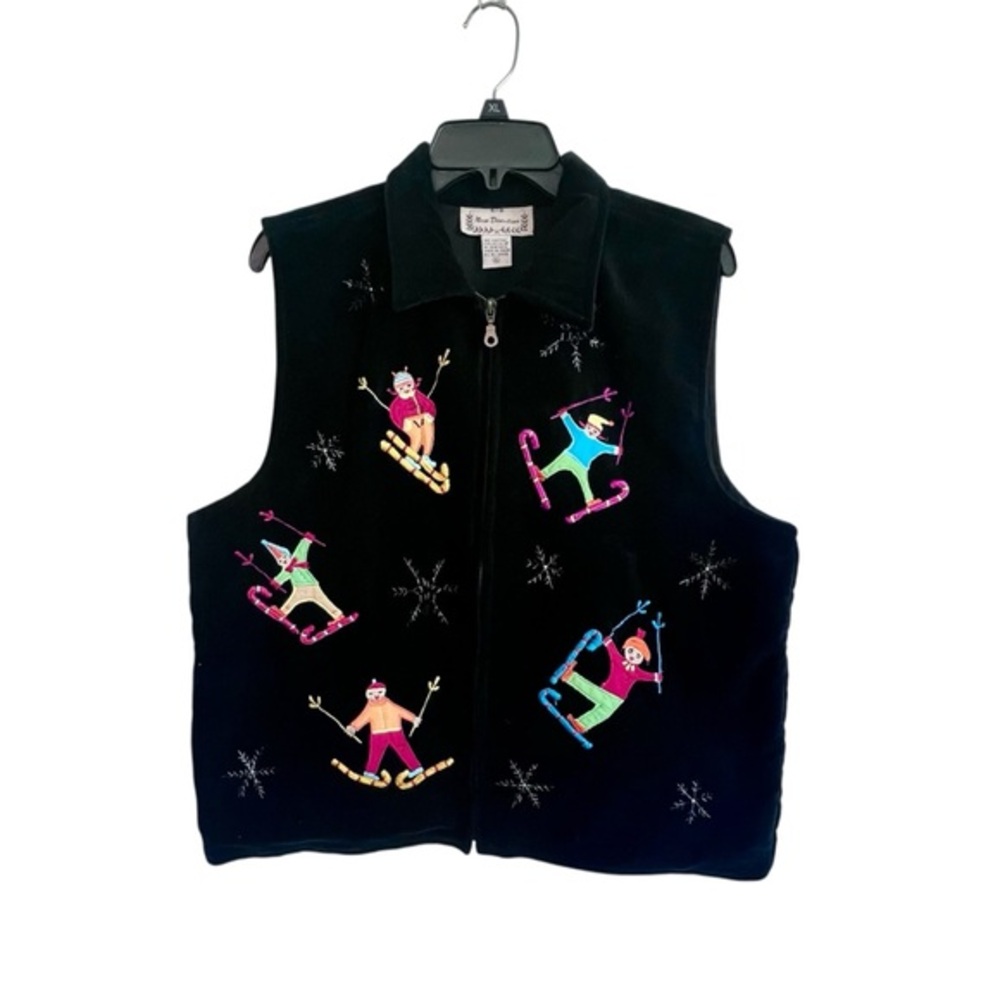 New Directions VTG Holiday Skier Embroidered Velvet Zip Front Vest Women’s M